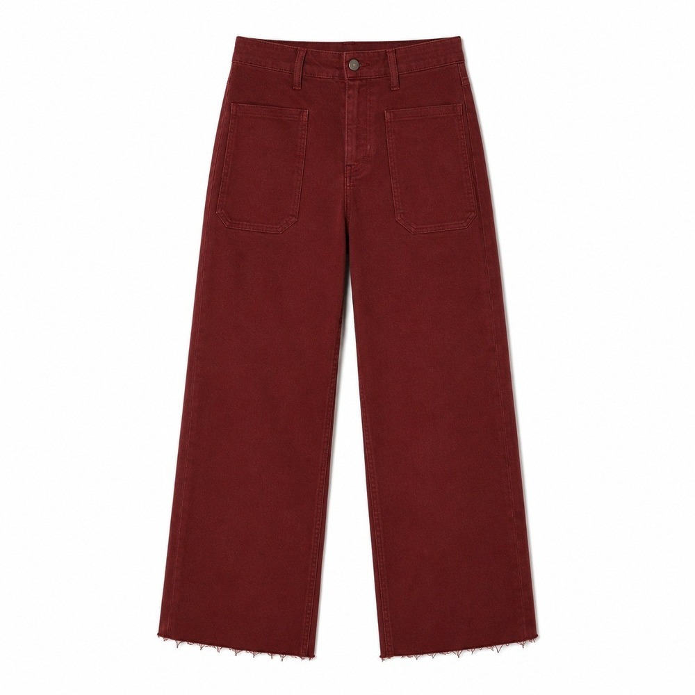 JUST USA High Rise Utility Wide Leg Pants Cinnamon Red Brown Raw Hem 16/33 NWT